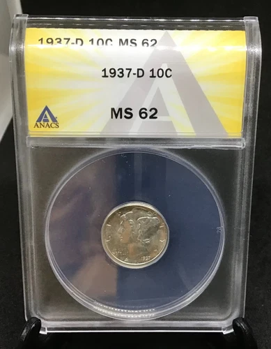1937-D Mercury Dime ANACS MS 62