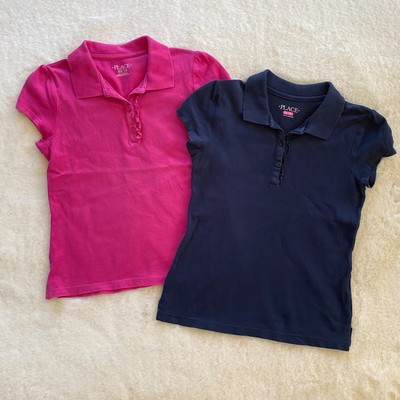 The Children's Place Girls Polo School Uniform Shirt Pink Navy Short Sleeve 7/8