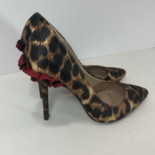 Betsey Johnson Leopard Print Stiletto Heels w/Red Ruffles Womens 7.5 Y2K