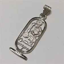 Handmade 925 silver Egyptian cartouche pendant detailed ancient hieroglyphs