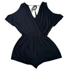 Sun Shadow Black Cold Shoulder Wrap Romper Tie Back Size S