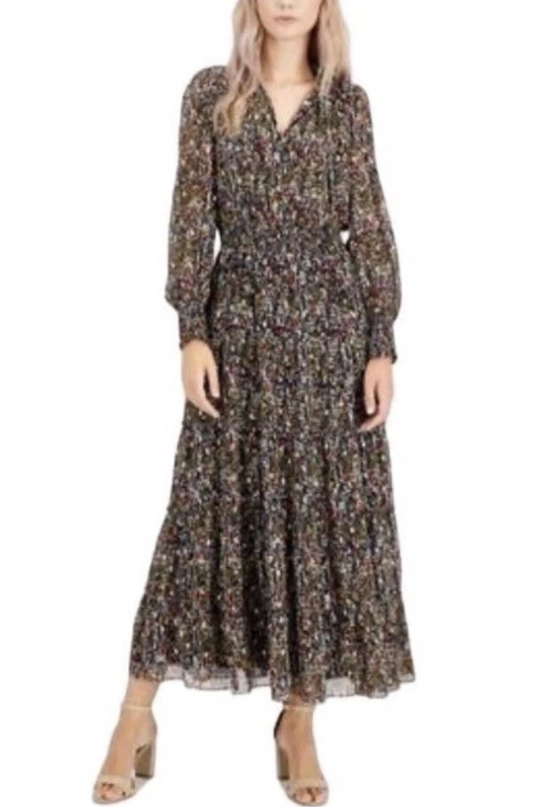 Msk Womens Smocked Waist Printed Maxi Dress Multicolor Size Small NWT