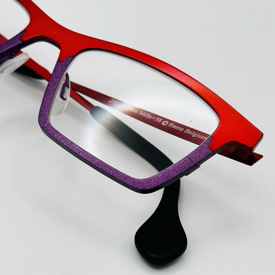 Theo Eyeglasses Women Square Red Purple Titanium Mille+58 292 Belgium NEW - Image 2 of 4