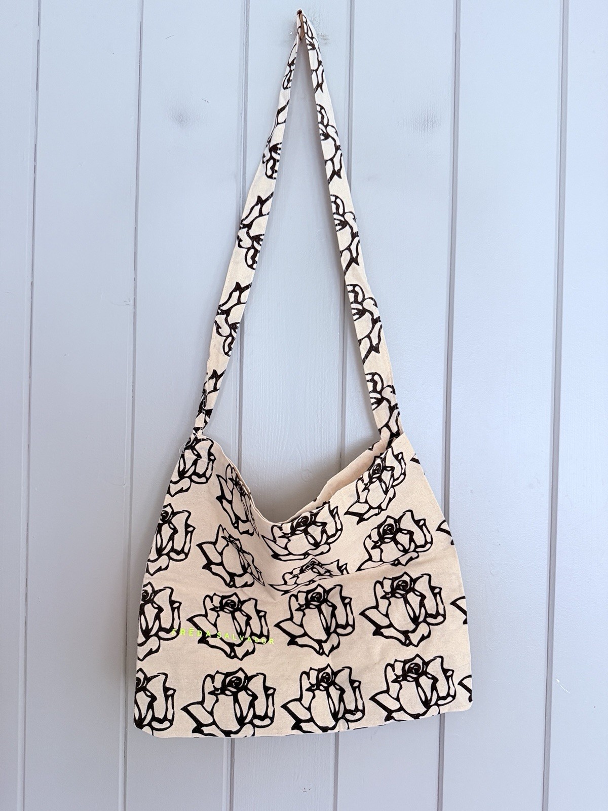 Freda Salvador Canvas Off white Black Rose Floral Tote Bag Neon Logo Lightweight thumbnail 5