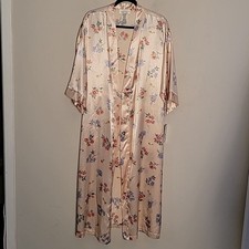 Dentelle long robe in Peach Print Sz L New Vintage 90s