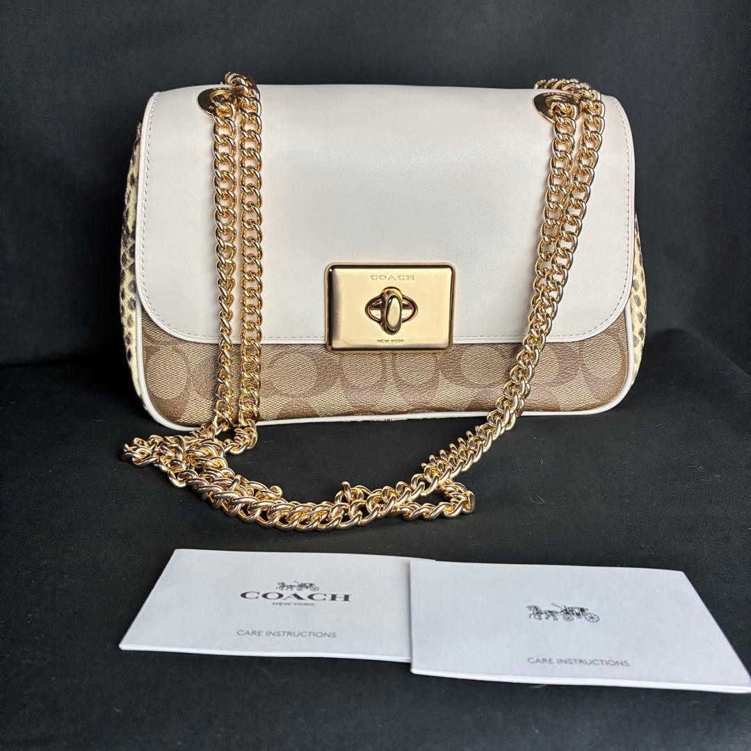 Coach Signature Python Pattern Chain Shoulder Bag… - image 1