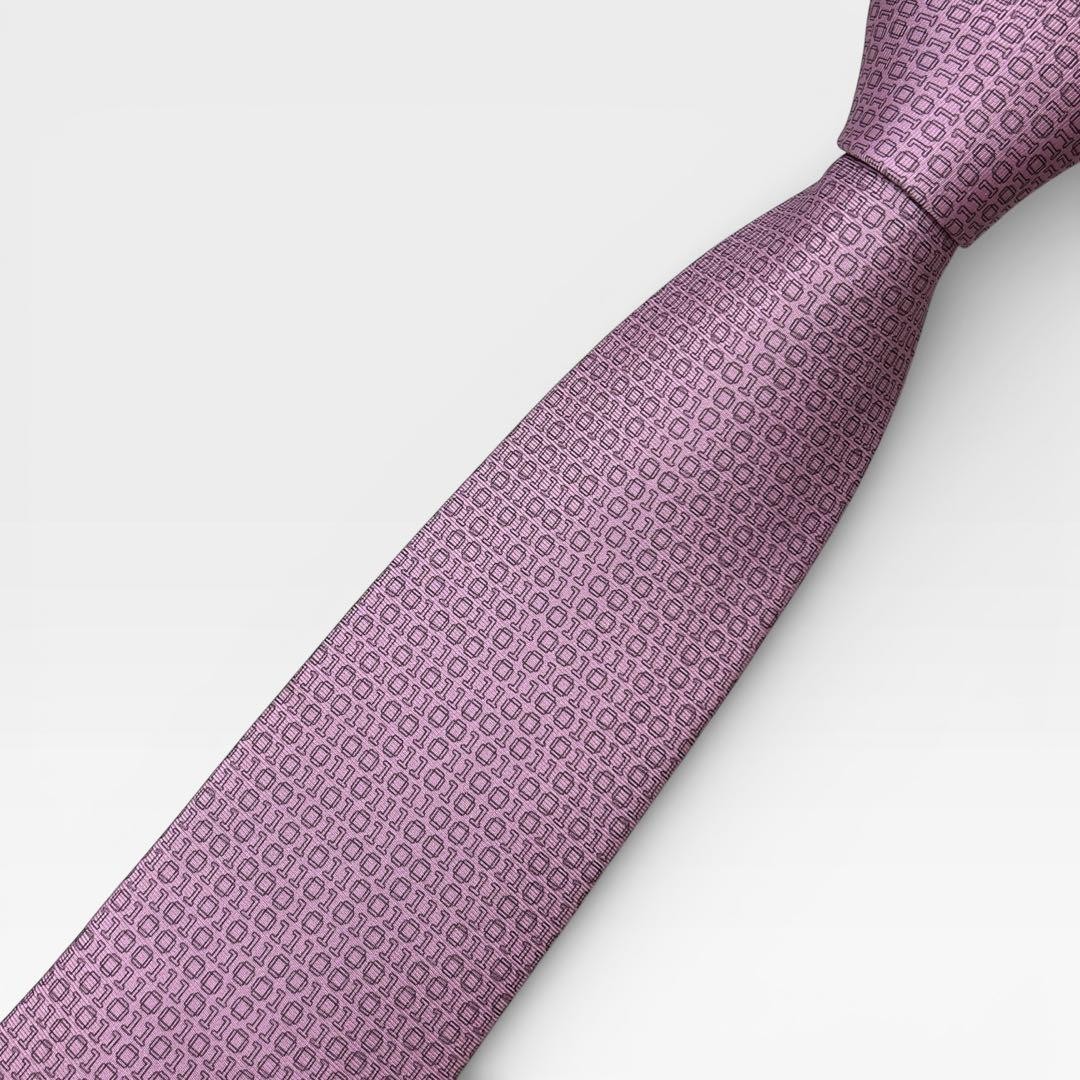 Hermès Silk Tie Binary Code Pattern Pink Spring U… - image 8