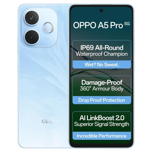 OPPO A5 Pro 5G (Feather Blue, 8GB RAM, 256GB Storage)|6.67” HD+ 120Hz Refre