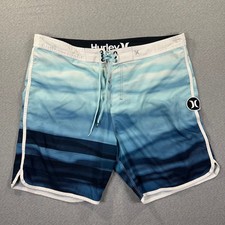 Hurley Phantom Board Shorts Mens 40 7" Blue Gradient Striped Lace Up Surf Swim