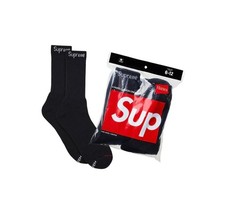 Supreme/Hanes Black Crew Socks Authentic 4 Pack Size 6-12 Fast Free Shipping   