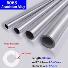 Aluminium Round Tube Pipe 2.5mm - 4.5mm Wall Thickness, 300mm Length 6063 T6