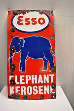 Vintage ESSO Elephant Kerosene Porcelain Enamel Sign Bengal India Petrol Oil"R23