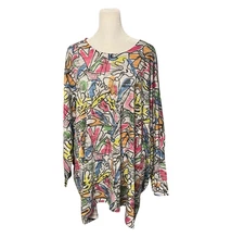 Inoah Art To Wear Graffiti Abstract Dolman Sleeve Top One Size