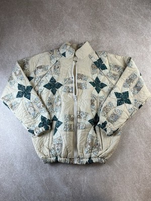 Handarbeit Patchwork Steppjacke Damen groß bunt Blumen Vintage Retro ''