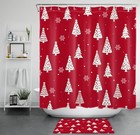 Snowflake Abstract Red Christmas Tree Shower Curtain Bathroom Accessories Set