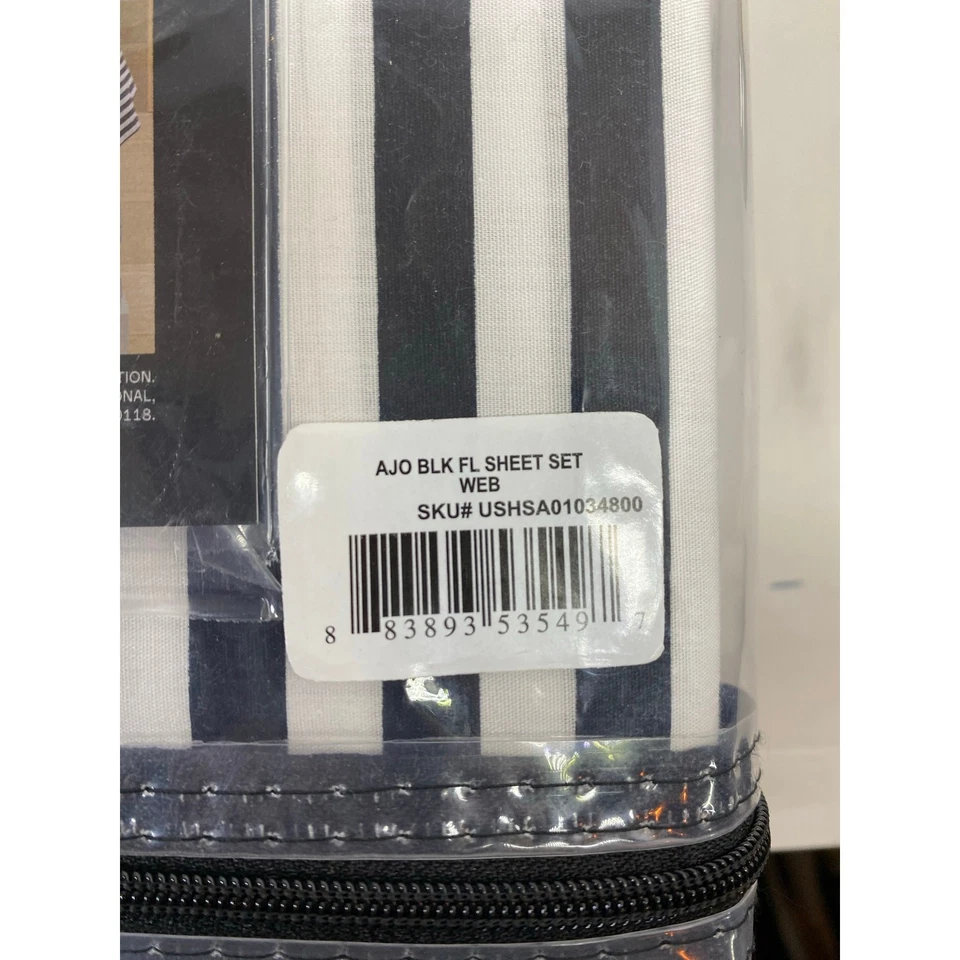 Juego completo de sábanas Marimekko blanco y negro a rayas algodón nuevo con etiquetas Foto 4 de 4