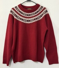 Vintage Woolrich Fair Isle Ruby Red Knit Sweater 100 Lambs Wool Size XL