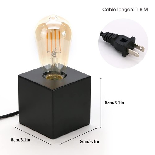 KUNJOULAM Mini Industrial Table Lamp Base Set of 2, Black Bedside Nightstand ... - Picture 2 of 7