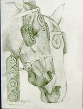 Original Drawing Series BEST FRIENDS by BETS "Best Buddies" Harness Horses GIFT
