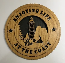 ENJOYING LIFE AT THE COAST Nautical Décor  Lighthouse Wood Wall Plaque