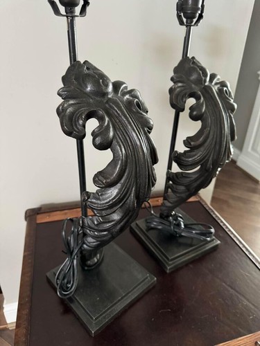 Restoration Hardware Baroque Acanthus Leaf Artifact Lamps Set of 2 a Pair Metal - Picture 4 of 8