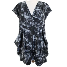 City Chic Dress Womens Size 20W Black Gray Floral Cap Sleeve V Neck Zip Front