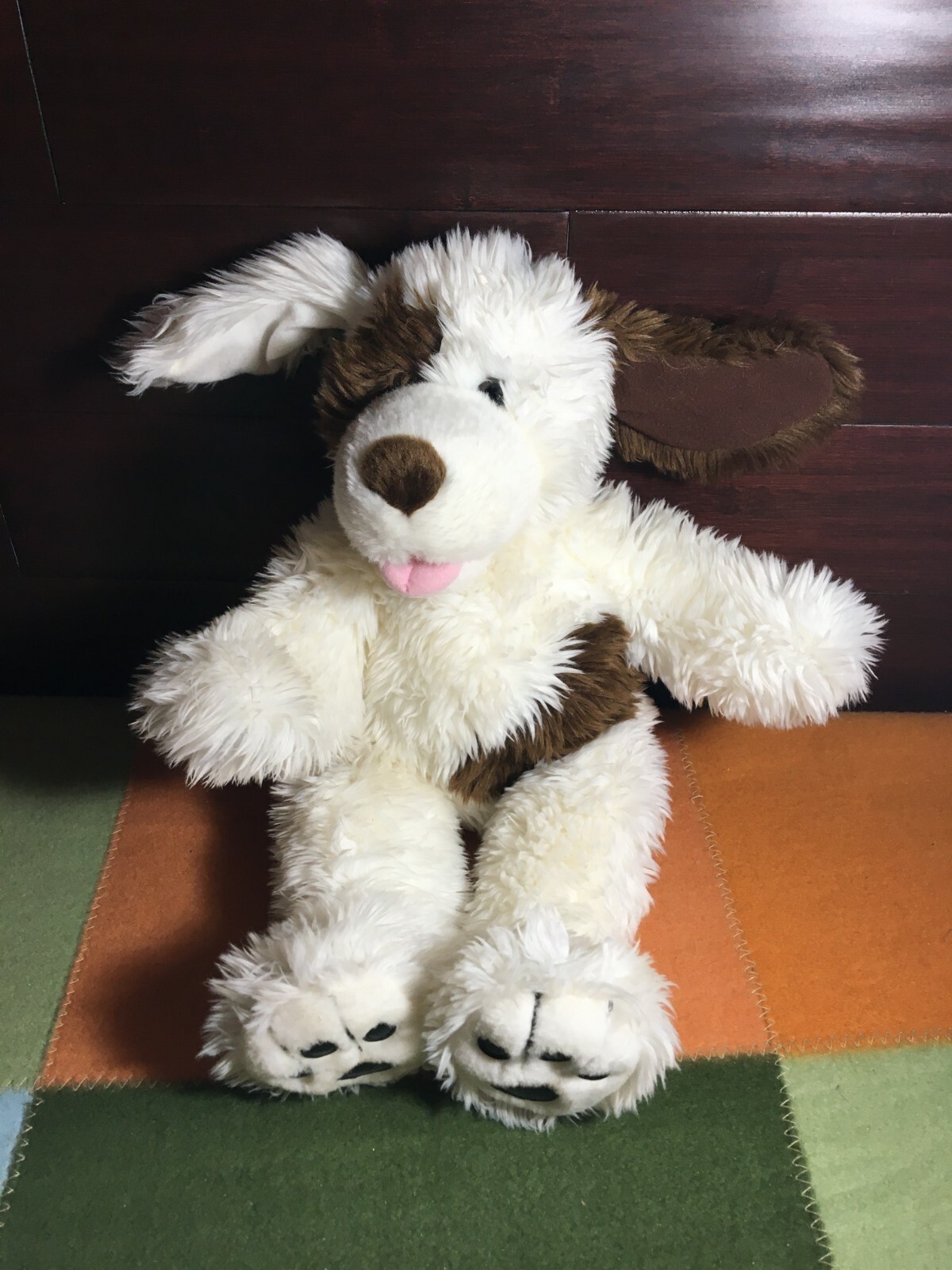 stuffed animal dog brown and white