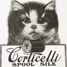 Cute Big Eyed Kitten/Cat Holding Thread~1903 CORTICELLI SPOOL SILK Vtg Print Ad!