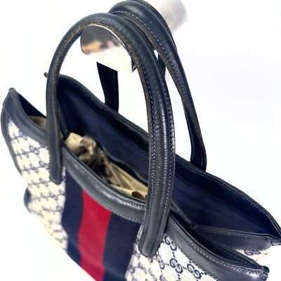Rare Vtg 70s GUCCI Canvas GG Monogram Boxy Tote W/Leather