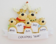 Personalized Reindeer Family of 5 Christmas Ornament