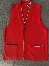 ORLON BY CAMPUS VINTAGE RED BUTTON UP SWEATER VEST WITH POCKETS USA MADE SMALL