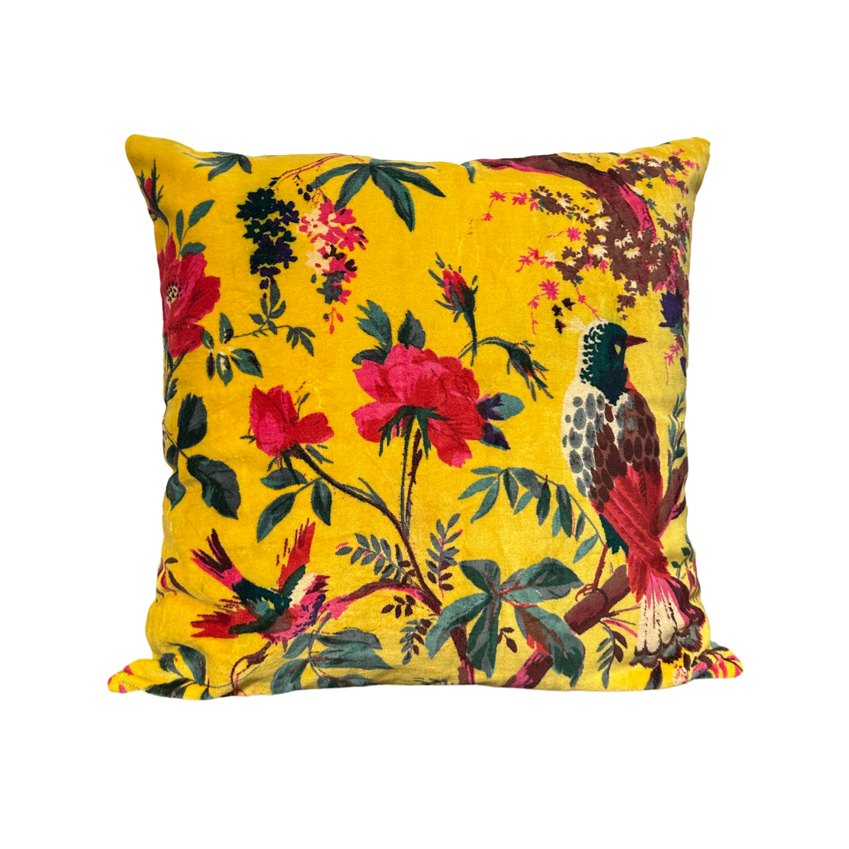 Handmade Velvet Bird Printed Yellow Cushion Cover Pillow Throw Cover Sofa  Decor