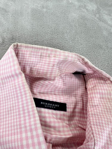 Burberry London Shirt Men's Large Pink Gingham Plaid L/S Cotton USA Size MEDIUM - Picture 8 of 13