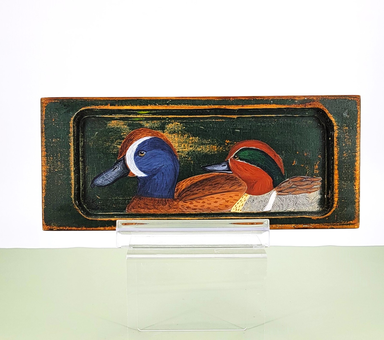 Hand Painted Teal Ducks Wood Plaque by Karen Beatty - Bittersweet Creations - Vintage Decor