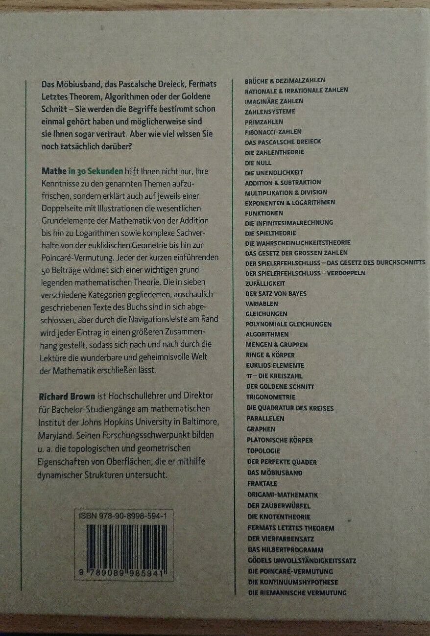 Thumbnail - Mathe In 30 Sekunden Von Richard Brown (gebundene Ausgabe) Neu