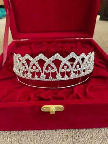 Cubic Zircon  884ct American Diamond 925 Silver Tiara Crown Wedding Jewelry 