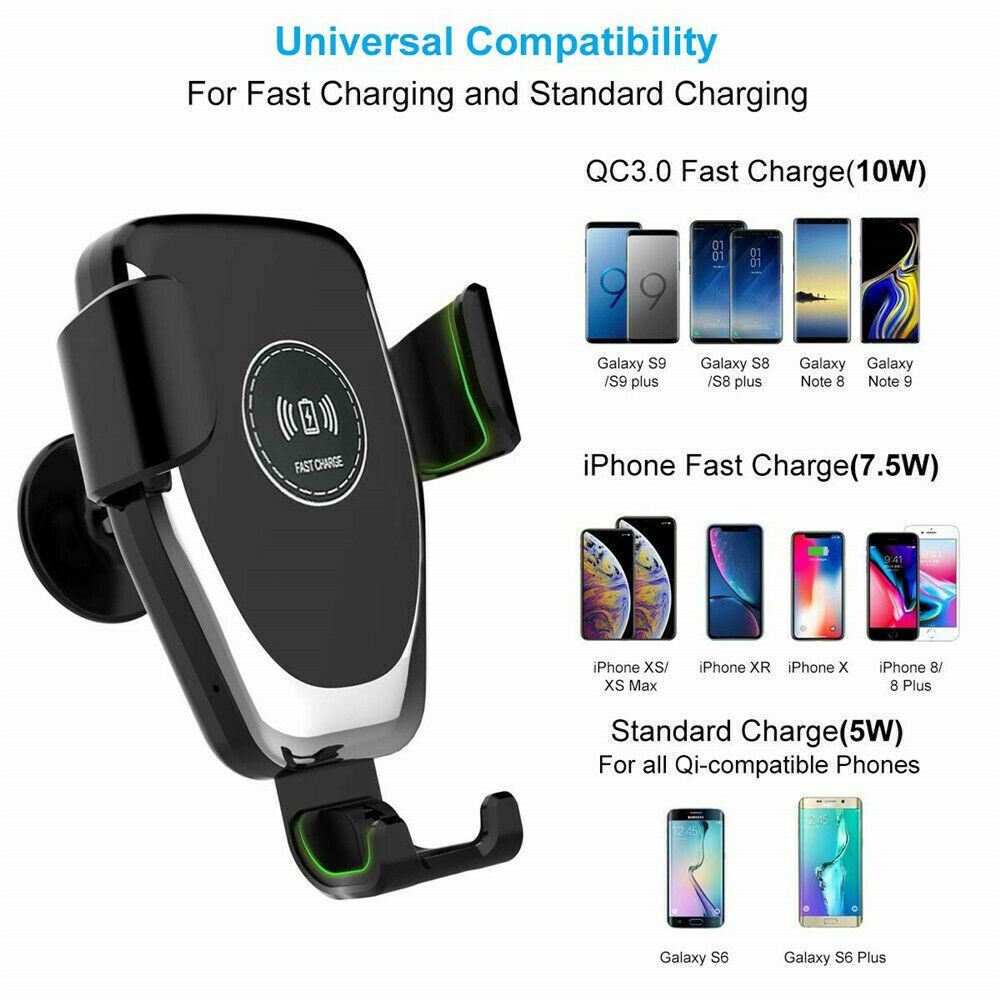 10W QI Wireless Fast Charger Car Mount Holder Stand For iPhone X