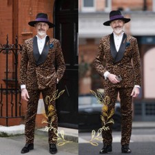 Streetshot Men's Suits Leopard Banquet Casual Formal Prom Party Blazer Pant Slim