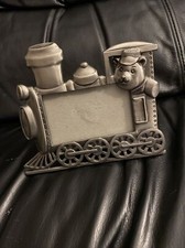 Baby Silver Metal Choo-Choo Train Picture Frame Bear Conductor 3 X 2 Picture