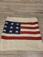 Pottery Barn American Flag Cable Knit Pillow Cover, 24"sq Ivory See Pictures