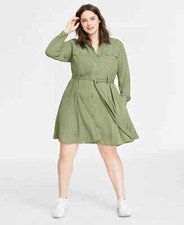 On 34th Plus Size Chambray Belted Shirtdress SZ 2X