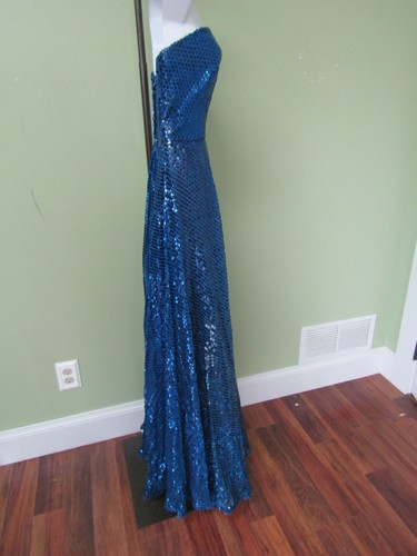 BLUE SEQUIN STRAPLESS MAXI DRESS / SIZE 6 / CELYCE DESIGNS /30" BUST MEASUREMENT - Picture 4 of 8