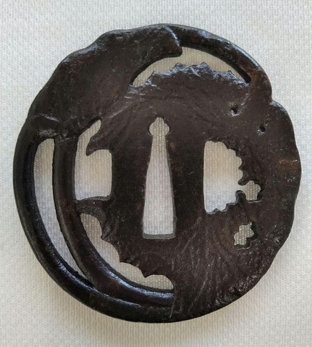 Japanese Antique Tsuba of Katana Samurai Sword Guard Iron Rare Design 74-D88 - Picture 4 of 7