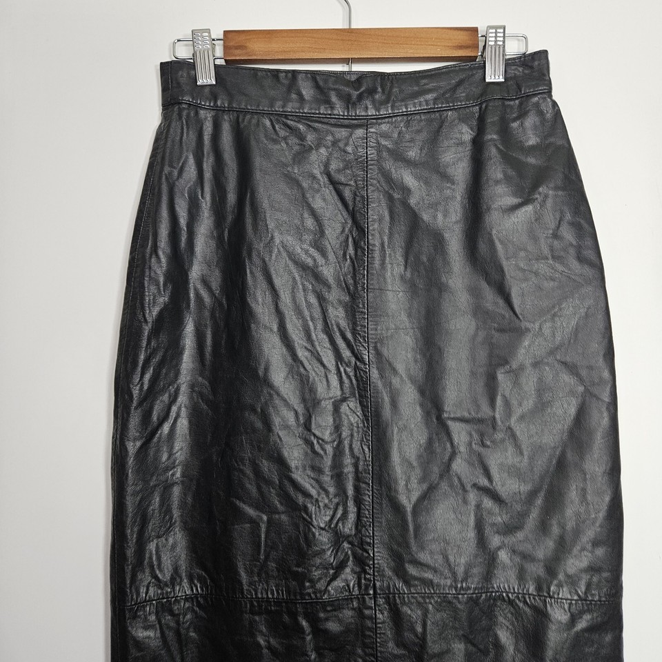 Express Vintage Y2K Leather Skirt 11 Midi Slit Moto Black Chic