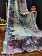 New Linen Cotton Sari With Unstitched Blouse Piece Party Wedding Wear For Women