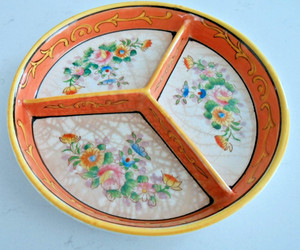 Vintage Hand Painted Japan Divided Relish Dish Floral 3 Section Serving Plate
