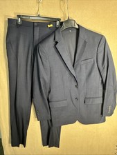 Jos A Bank 38R Slim Blue Textured Wool 37.5 Stretch 2 Piece Suit 32x33 Traveler