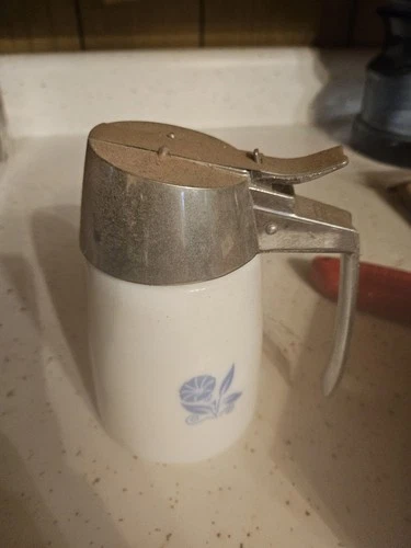 Vintage Corning Ware Syrup Dispenser Blue Cornflower Milk Glass Bin 1