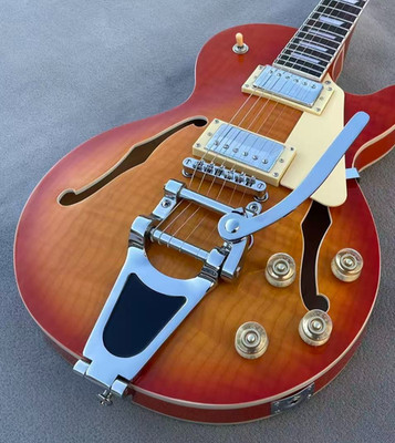 6 String Electric Guitar Raised Back&Top Semi Hollowbody Glossy Finished Tremolo