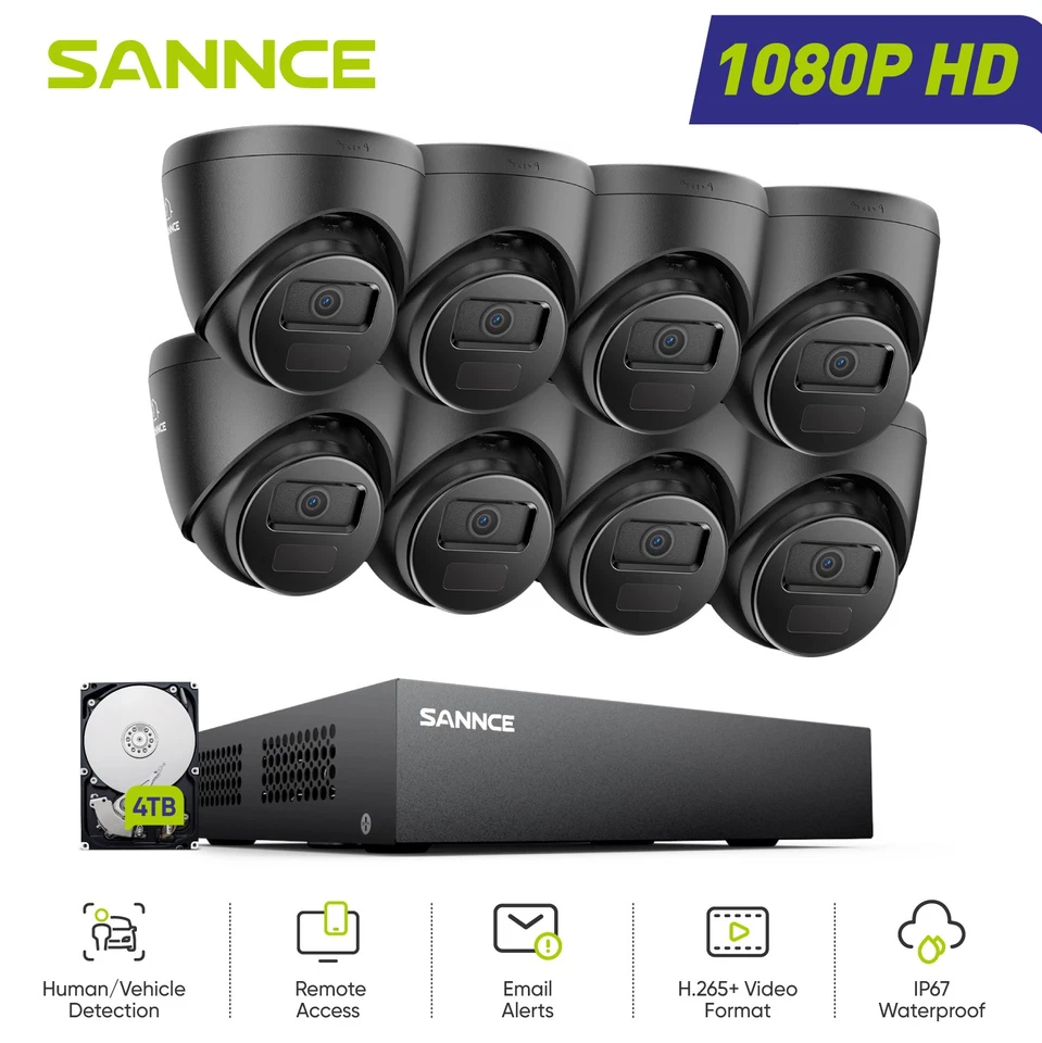 Sistema de cámara de seguridad SANNCE 5 en 1 8 canales DVR 1080P video CCTV detección de IA al aire libre Foto 3 de 4